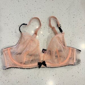 Victoria’s Secret “Very Sexy Unlined Plunge Lace” See Through Bra Orange 34B